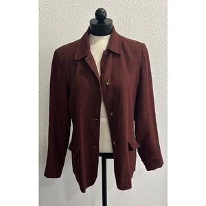Harve Benard Women’s Blazer Large Maroon Burgundy Linen Collared Preppy Vintage